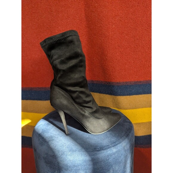 Spike Heel Sock Boot Women's Black Faux Suede Mid-Calf US 7.5 Sexy High (Z05) - Picture 1 of 6
